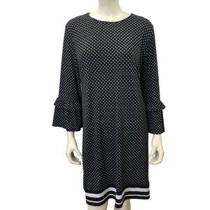 Michael Kors Black & White Polka Dot Ruffle‎ Sleeve Shift Dress Womens XL